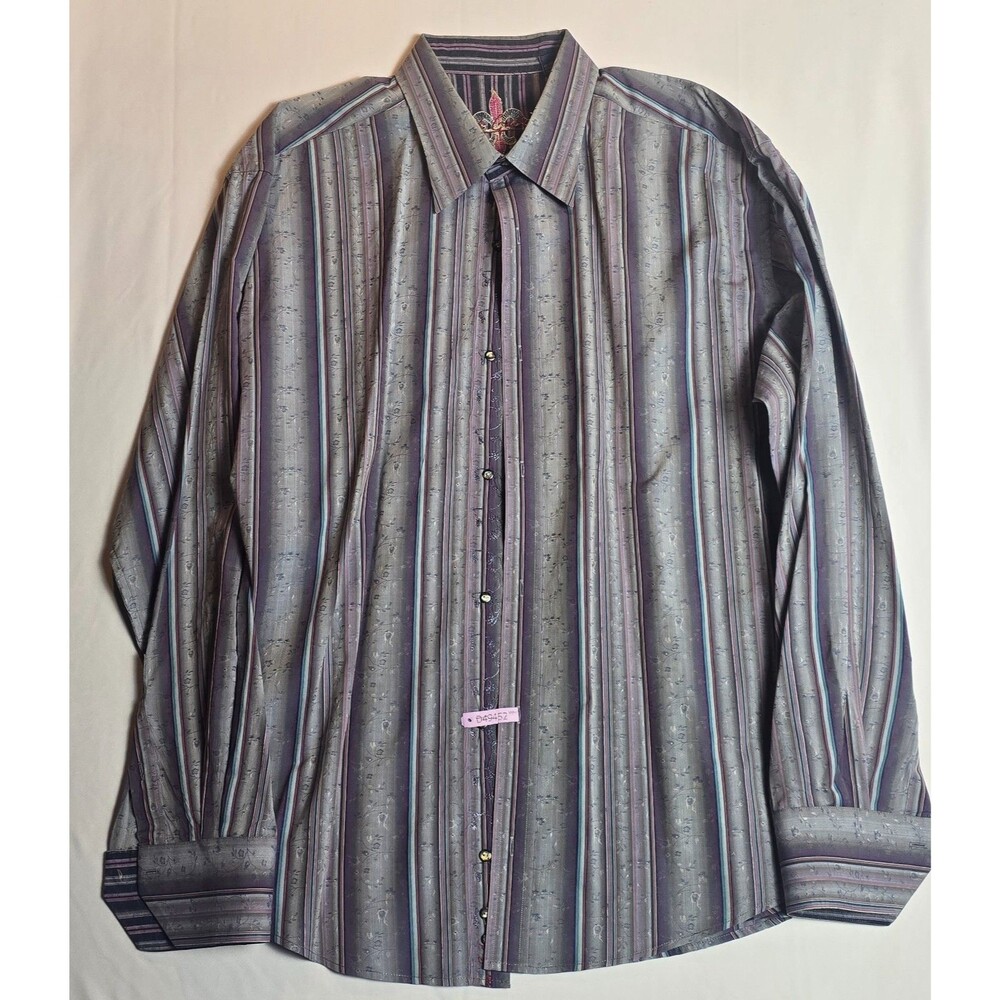 Robert Graham Mens 2XLT Fleur De‎ Lis Striped Sport Shirt Art Cuffs